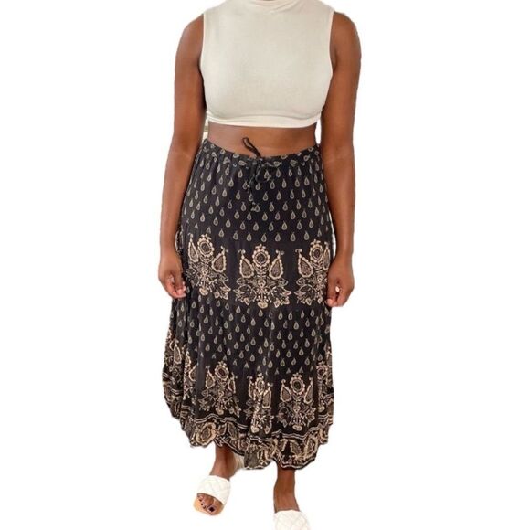 Lauren Ralph Lauren Floral Maxi Fare Skirt Paisley Elastic Waist Cotton Sz.MP - Picture 1 of 16